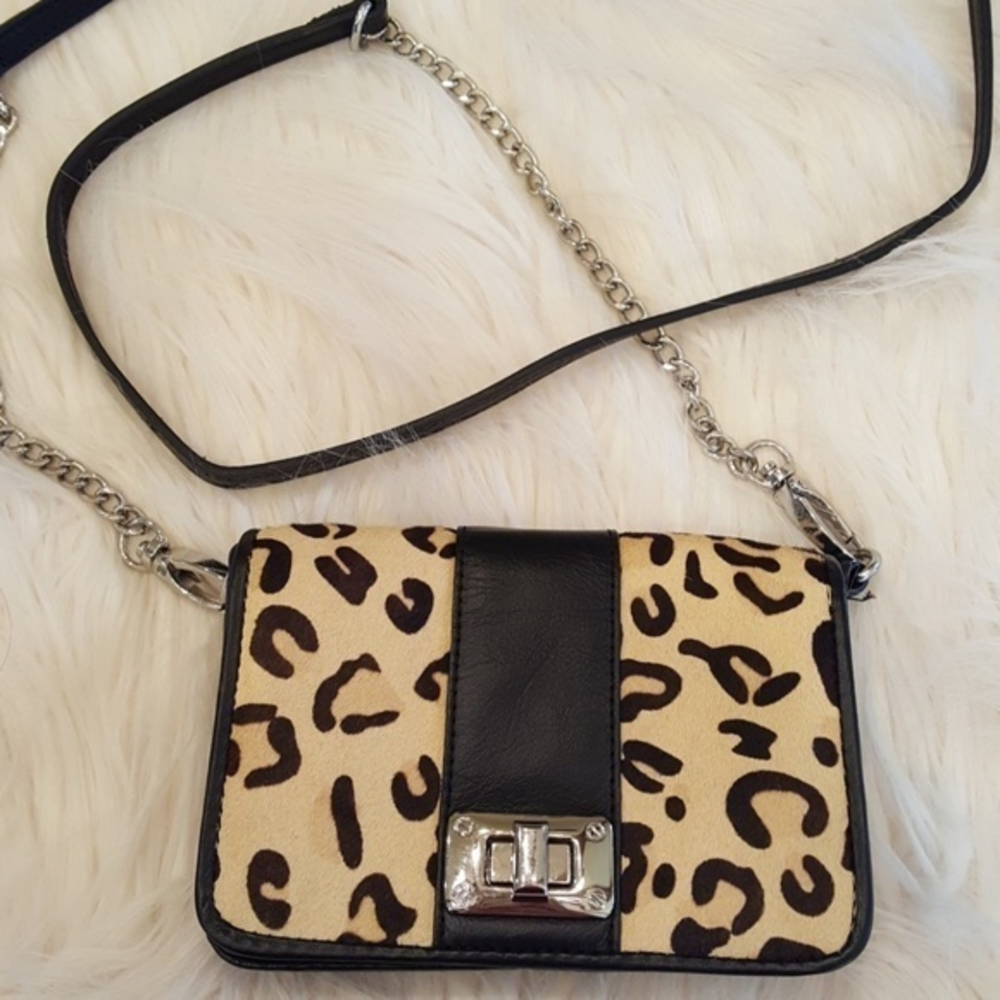 GENUINE  FUR SMALL CROSSBODY PURSE‎ Leopard Pony Hair